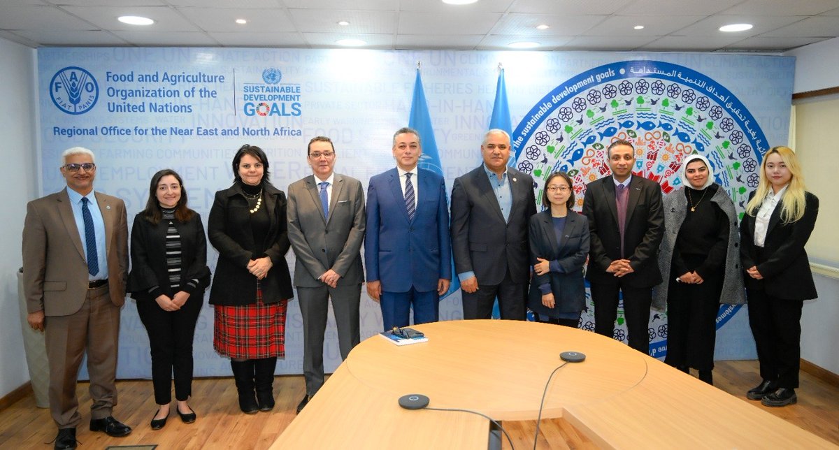 FAOEgypt's tweet photo. .@FAOADG_NENA and @FAO officials met Jinyoung Kim, country Director @KOICAEGYPT in the presence of Amb., Ashraf Ibrahim, SG #EAPD to discuss joint cooperation in the fields of agriculture innovation, food safety & food loss and waste under the umbrella of South-South cooperation. https://t.co/LWhVszdI6o