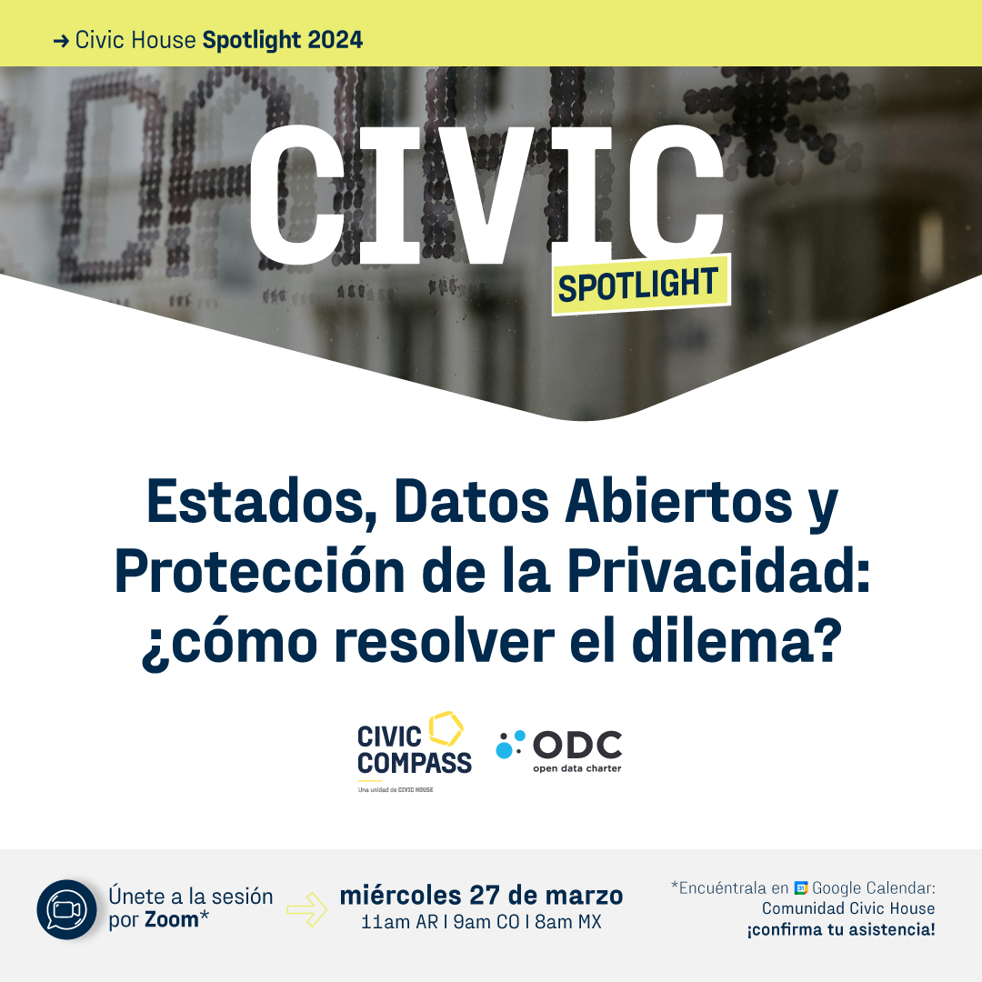 ¿Cómo se vinculan las políticas de Protección de Datos de la UE y América Latina con las políticas de apertura de datos gubernamentales? Únete al #webinar  junto con @opendatacharter para conocer la respuesta.
📅27/3  11am AR | 9am CO | 8am MX
Regístrate: bit.ly/CivicSpotlight…