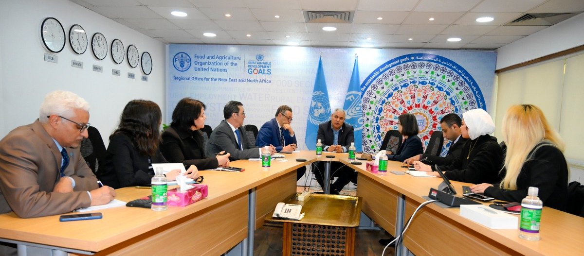 FAOEgypt's tweet photo. .@FAOADG_NENA and @FAO officials met Jinyoung Kim, country Director @KOICAEGYPT in the presence of Amb., Ashraf Ibrahim, SG #EAPD to discuss joint cooperation in the fields of agriculture innovation, food safety & food loss and waste under the umbrella of South-South cooperation. https://t.co/LWhVszdI6o