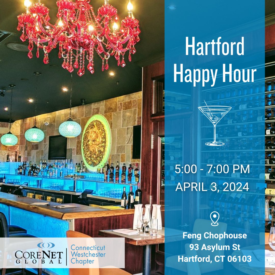 CoreNetConnWest's tweet image. 🍺 Register for Hartford Happy Hour TODAY!

Join us for happy hour to catch up with your Hartford area CRE colleagues. Plenty of snacks along with a cash bar. We&apos;ll see you there!

All are welcome! Register here: bit.ly/3V7ZrHB