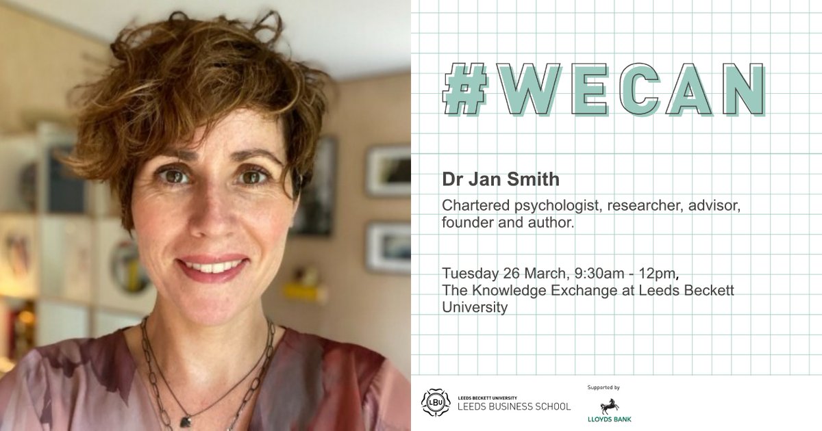 Chartered psychologist, researcher, advisor, founder and author Dr Jan Smith from <a href="/healthyyoultd/">Dr Jan Smith She/Her</a> will be opening our brand new event series #WECAN Connects next week! Only 1 week to go... reserve your place now!
eventbrite.co.uk/e/wecan-connec…