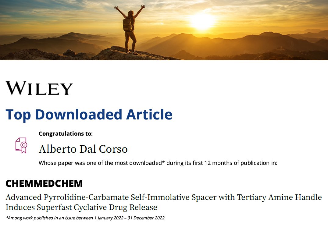 It seems our 2023 article on self-immolative spacers is one of the most downloaded of the year for <a href="/ChemMedChem/">ChemMedChem</a>! Great to have this feedback and thanks to <a href="/LaSatale/">Alena Lasater</a> for making this work #OpenAccess!
