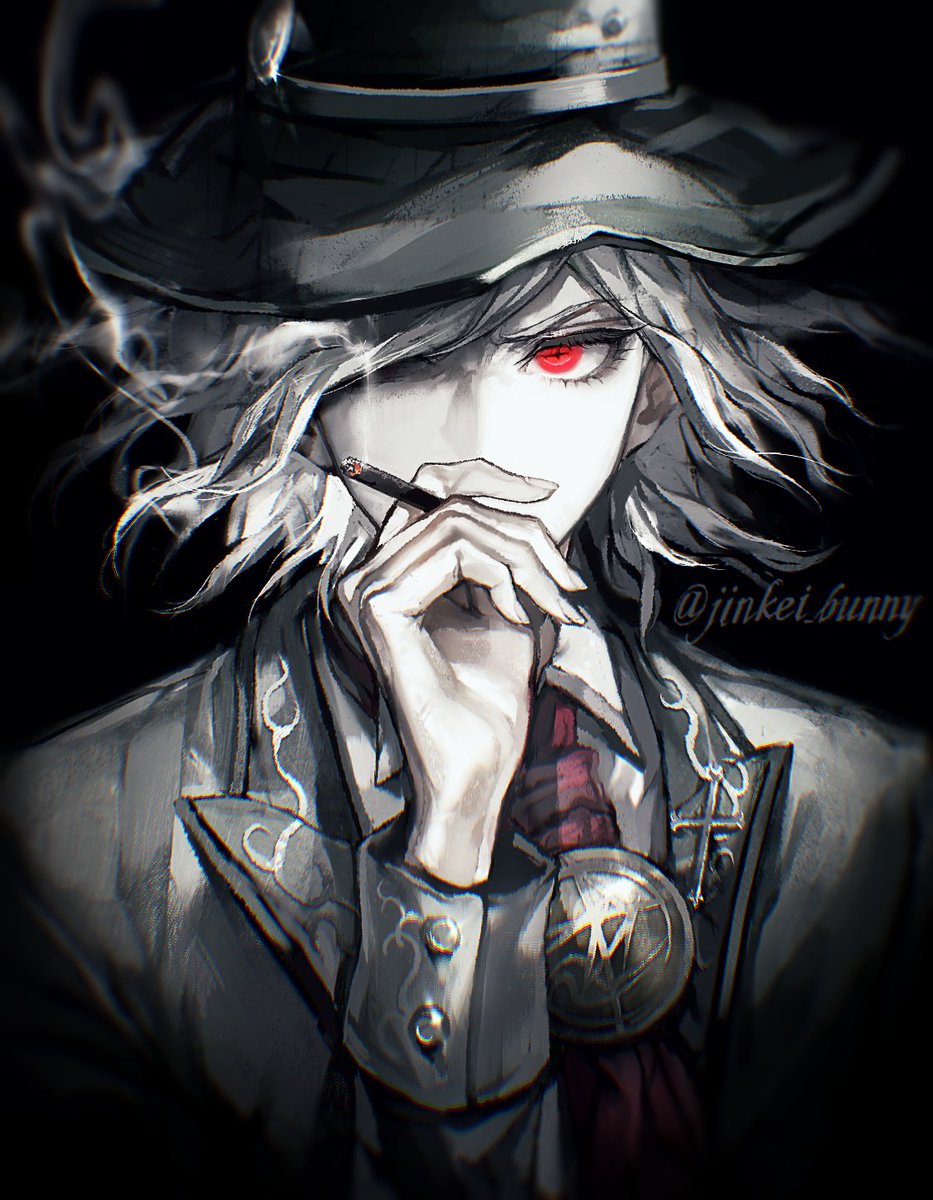 edmond dantes (fate) solo looking at viewer simple background shirt long sleeves 1boy red eyes  illustration images