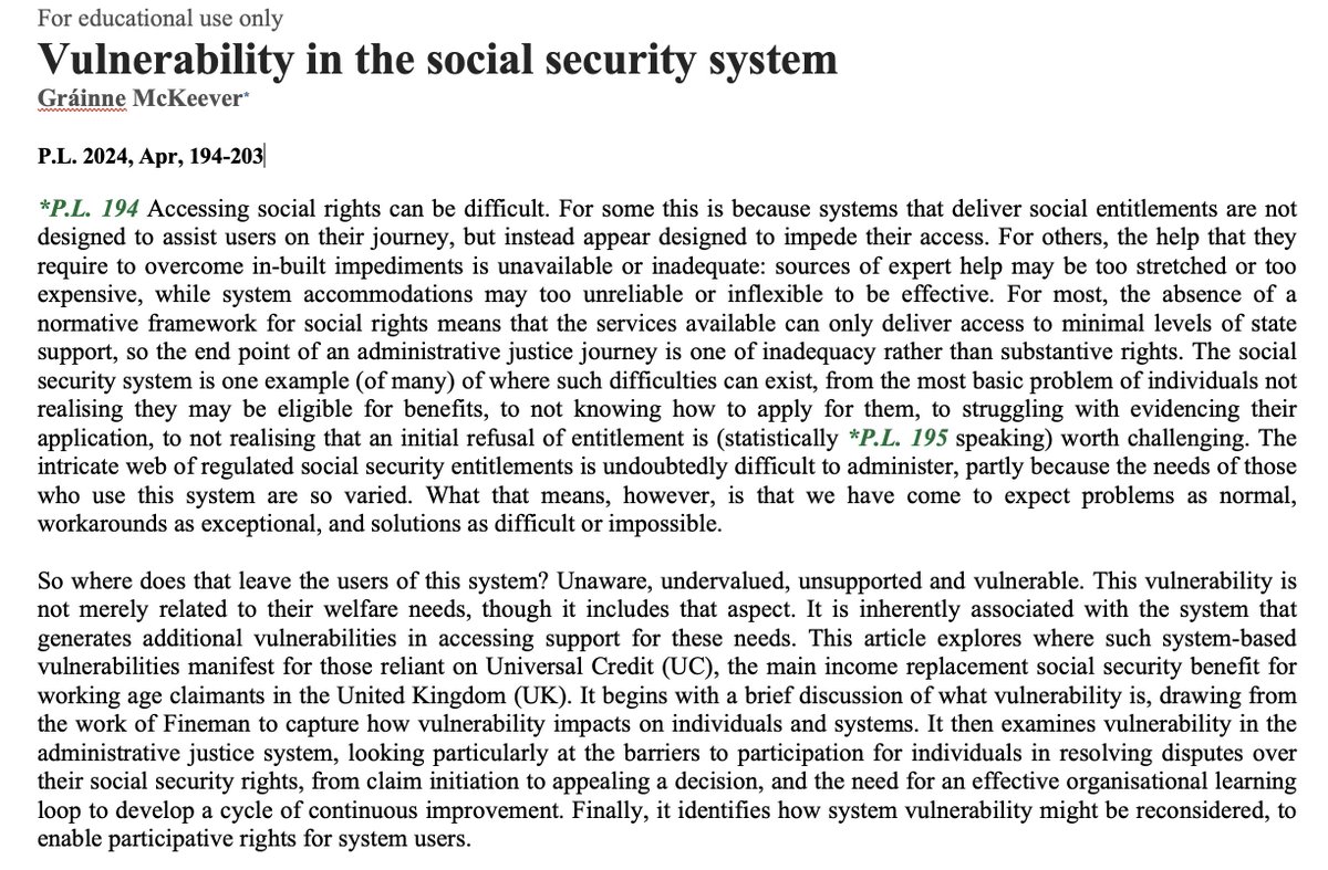 Delighted to see this important set of papers on vulnerability published in @PL_PublicLaw and to have contributed on the subject of #SocialSecurity