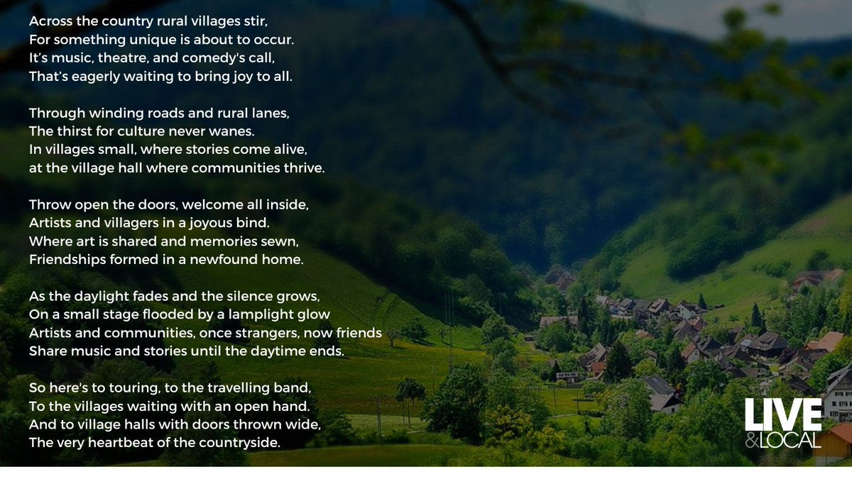 It’s #WorldPoetryDay and we’re continuing our #VillageHallsWeek celebrations with a heartfelt poem from our Marketing and Publicity Assistant Emily, all about why we love rural touring and village halls! Leave us a comment below to share what you love about your village hall.