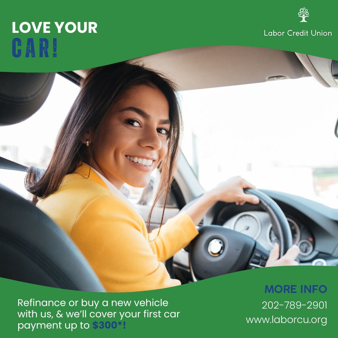 Labor CU is here to help you save big on your next vehicle purchase or refinance. Let us cover your first car payment up to $300*. Don't miss out on this limited-time offer!
Visit: buff.ly/49rJ3X5 

#LoveYourCar #Savings #AutoLoan #LaborCU
