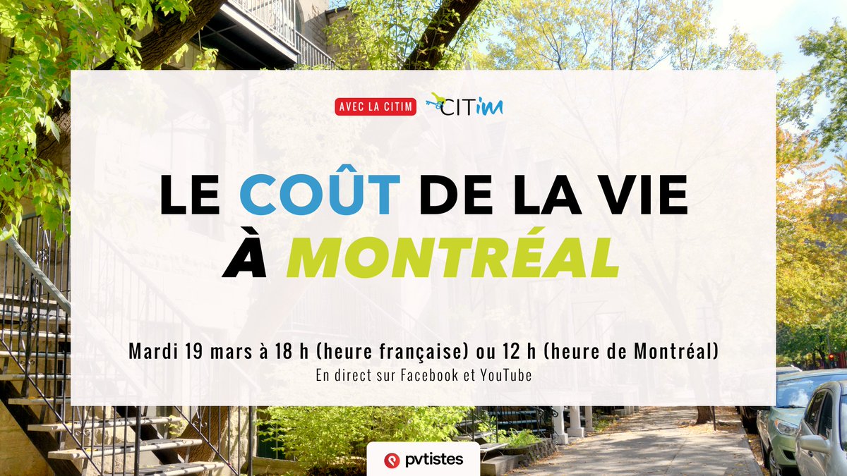 pvtistes's tweet photo. 💵 LE COÛT DE LA VIE À #MONTRÉAL, avec la @CitimMtl
🗓 Aujourd'hui (19 mars)
⏰ 18 h 🇫🇷
✅ En direct sur YouTube : https://t.co/TjQ05JiEqj
#pvtcanada #pvtistes #québec #pvt https://t.co/R2g5SpRLce