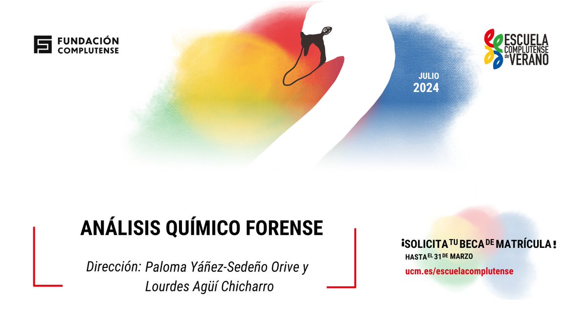 quimicasUCM's tweet photo. Curso de "Análisis químico forense" en la Escuela Complutense de Verano. 
Solicita tu beca de matrícula hasta el 31 de marzo.

Información en https://t.co/oh14adtBE8 https://t.co/JekChtUUuu