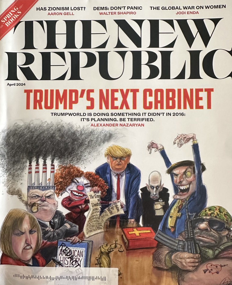 ⁦@newrepublic⁩ graphically illustrating the current state of Dem confusion. In the same issue, Walter Shapiro with a piece called “Don’t Panic” (in subhead: “It’s far too early to start worrying”) AND cover story warning of Trump victory (in subhead: “Be terrified”).
