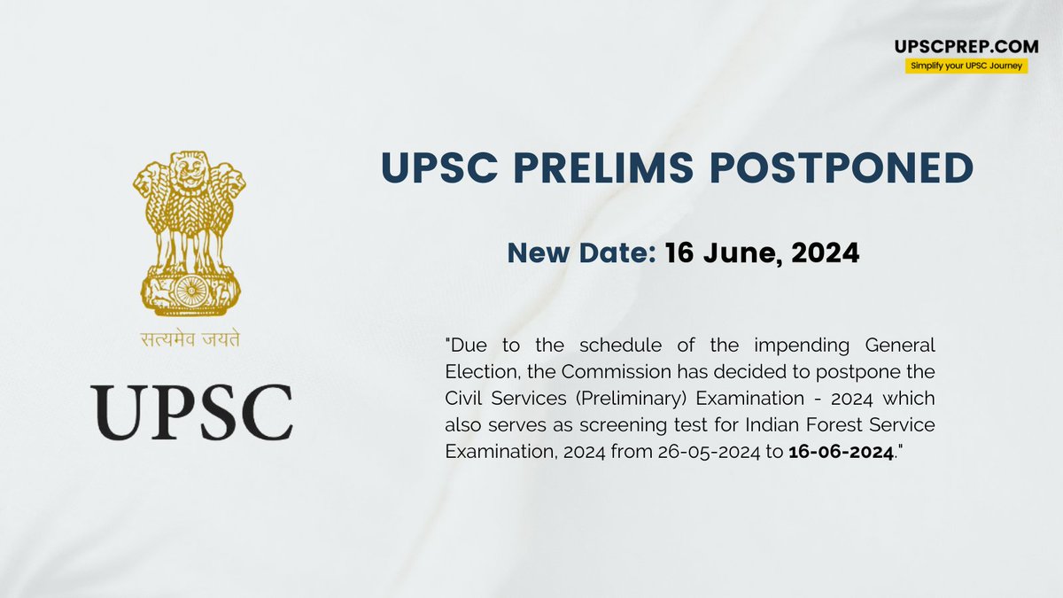 UPSC Pre will now be held on 16 June 2024.

#upsc #upscPre #notification #upsc2025 #Ias #ips 
#UPSC2024