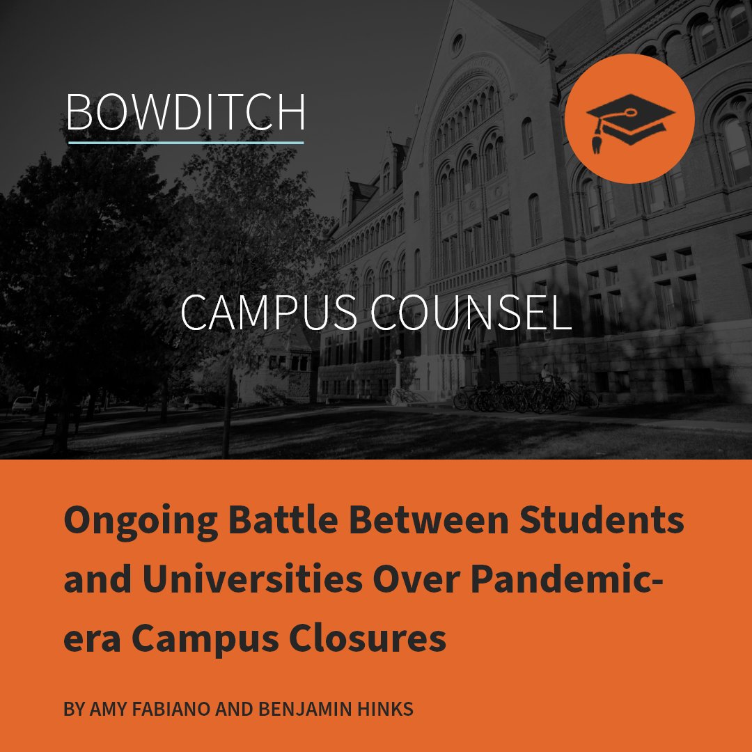 College & university students continue to press for tuition & fee refunds for pandemic-era campus closures. Learn how tuition reimbursement claims are being litigated & resolved in MA & around the country tinyurl.com/yt3jj7d6 #highered #collegetuition #covid19 #edchat