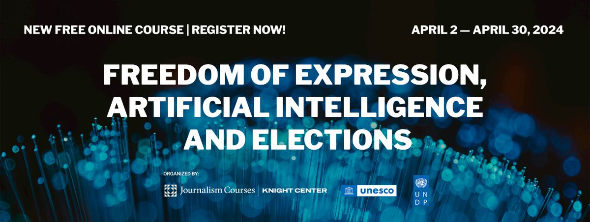 📚 Explore the intersection of technology and democracy with our course 'Freedom of Expression, Artificial Intelligence, and Elections.' April 2-30. Available in Arabic, English, French, Portuguese and Spanish. Regsiter now! 👉 bit.ly/4azGB0L