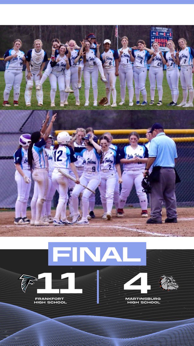 frankfortsb's tweet photo. The Lady Falcons gain their first win over Martinsburg at home, with a score of 11-4! 🦅🩵 https://t.co/GOiqiqrnY3