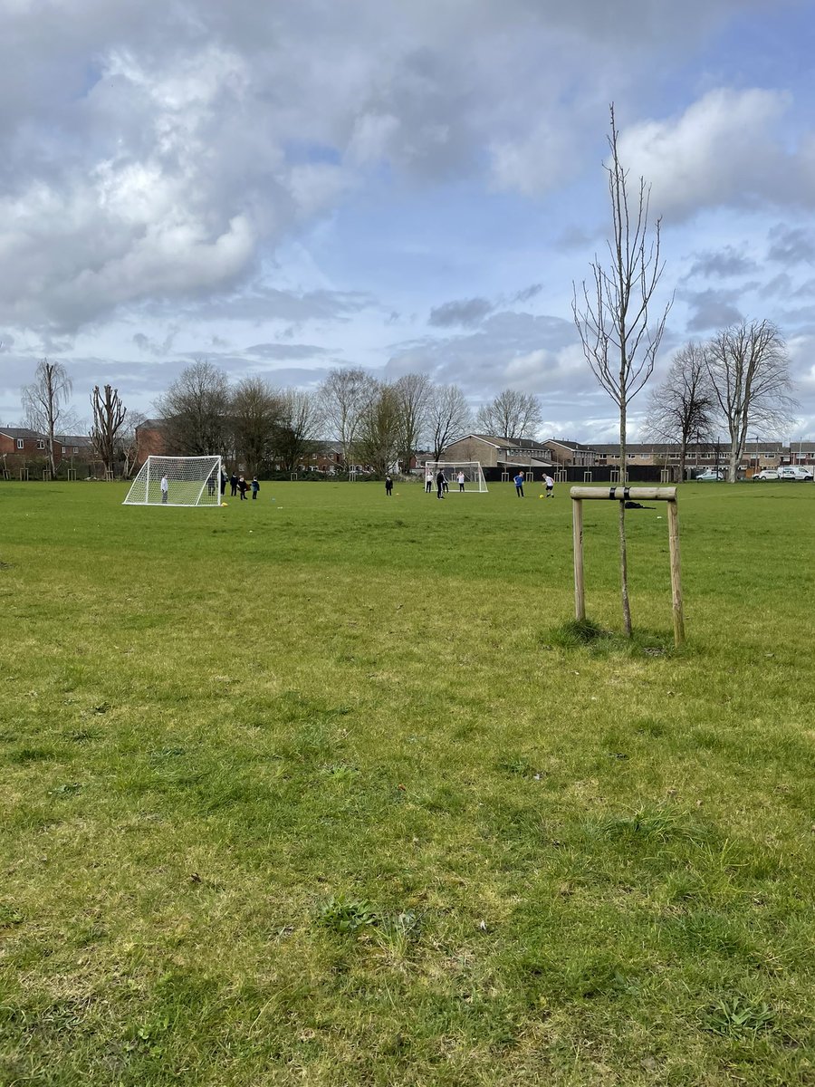 Year 1/2 football club mentored by Year 6 pupils are testing the field for us today! 🤞it stays dry #springiscoming