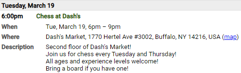 BuffaloChessInc's tweet photo. Chess every Tuesday at Dash's market! https://t.co/5fRsrxfyo9