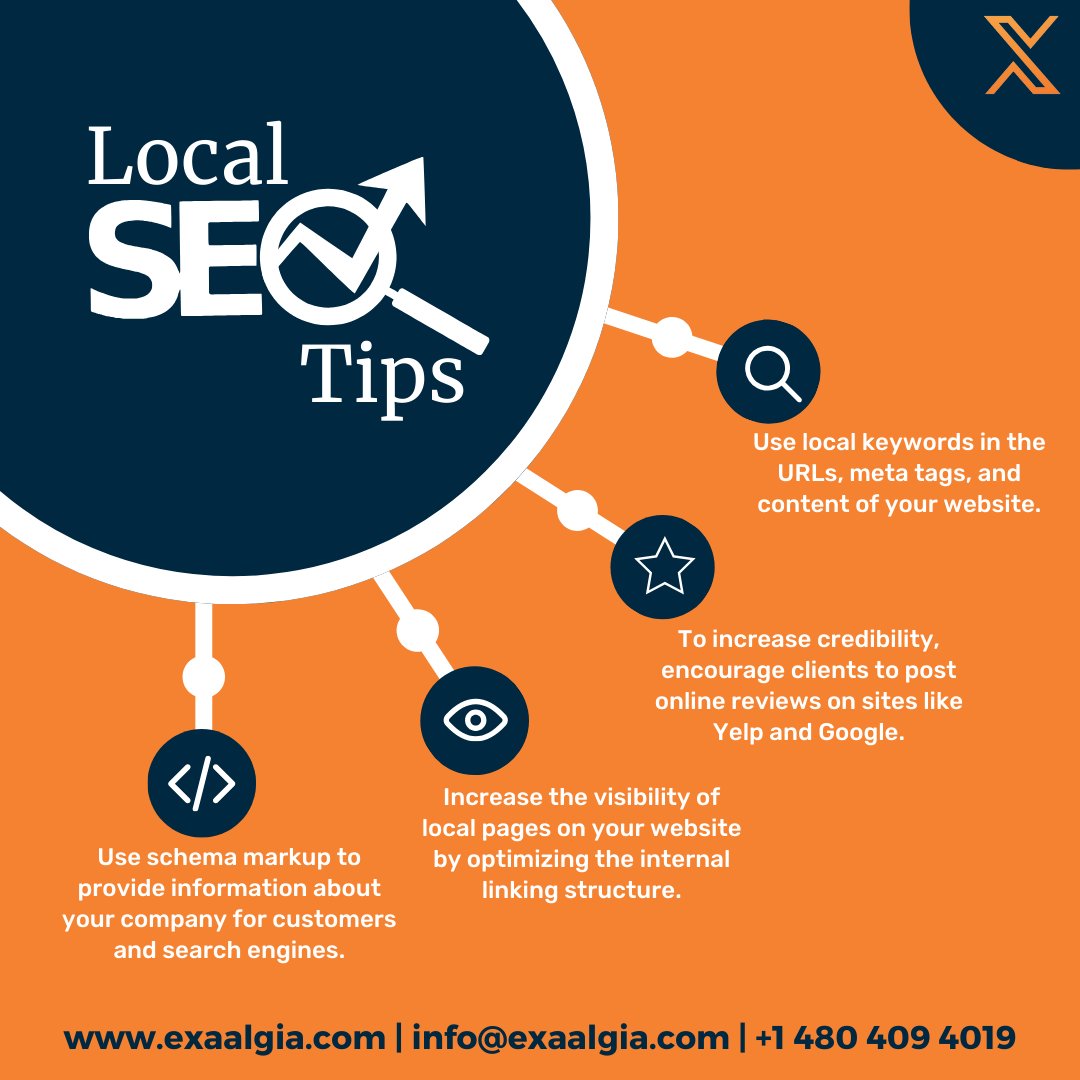 Take control of your local online presence! These SEO tips will boost your visibility, attract more customers, and grow your business. Let's get started optimizing your local SEO today with us - exaalgia.com #Exaalgia #LocalSEO #SEOTips