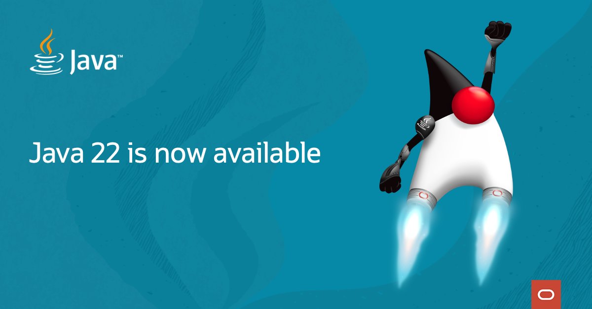 🚨#Java 22 is now available!🚨

Your 
✅ FREE
✅ Multi-Platform
✅ Production-Ready
✅ Open Source
✅ Binary Release 

made available from @oracle.

Learn more ➡️ inside.java/2024/03/19/the…

#Java22 #JDK22 #OpenJDK #JDK