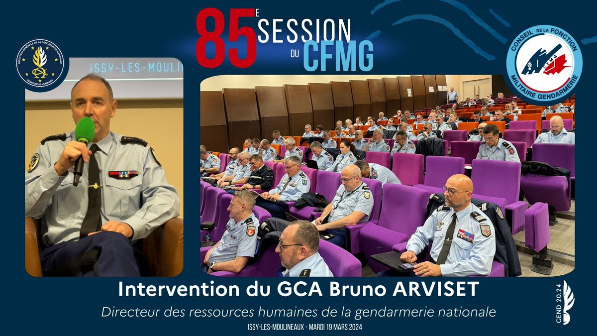 cfm_gendarmerie's tweet photo. 🔴 Direct #CFMG
Le DRH de la @Gendarmerie  (le GCA Bruno ARVISET) détaille devant le Conseil quelques sujets d’actualité dont les futures grilles indiciaires, les effectifs et les perspectives de recrutement selon les corps.
☞De nombreux échanges ont rythmé cette séquence. https://t.co/DFIzuWrgqQ