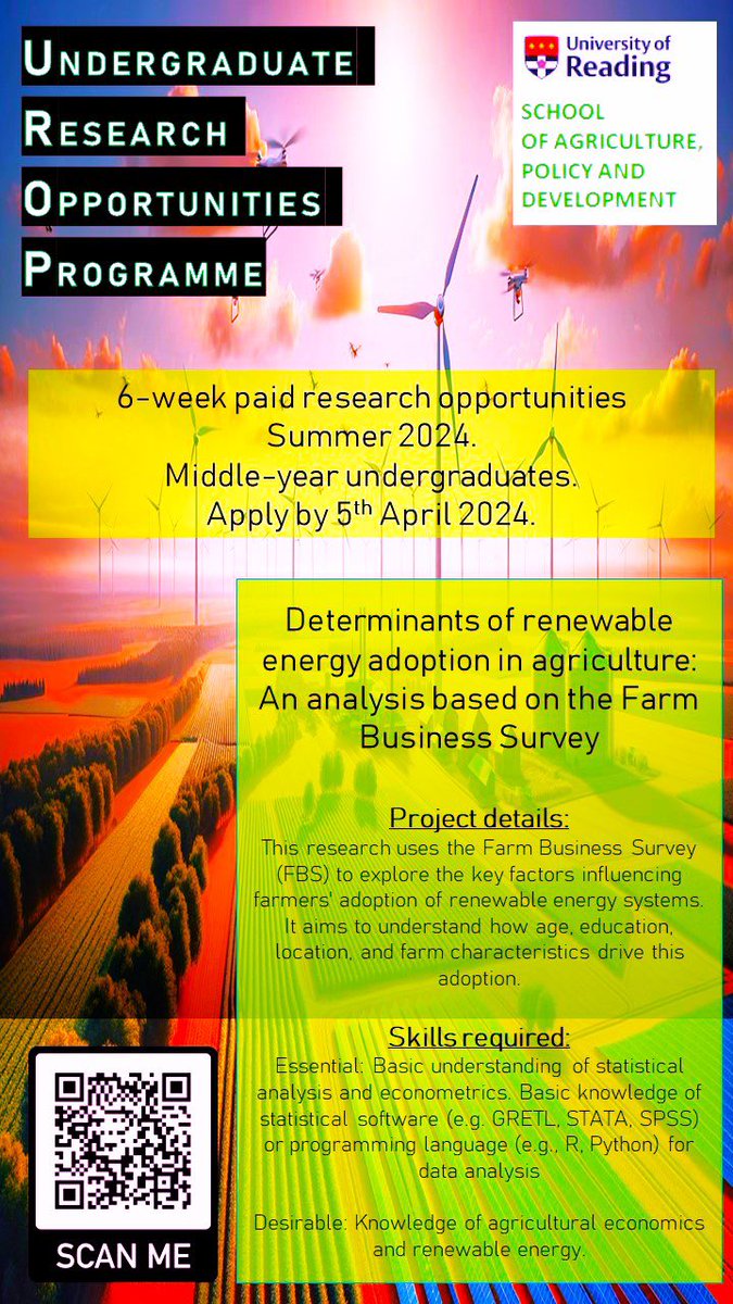 Interested in renewable energy in Agriculture? Check out this project in <a href="/UniRdg_SAPD/">SAPD at Reading Uni</a> 👇

Open to middle-year undergrads at the University of Reading, applications close 5th April!
