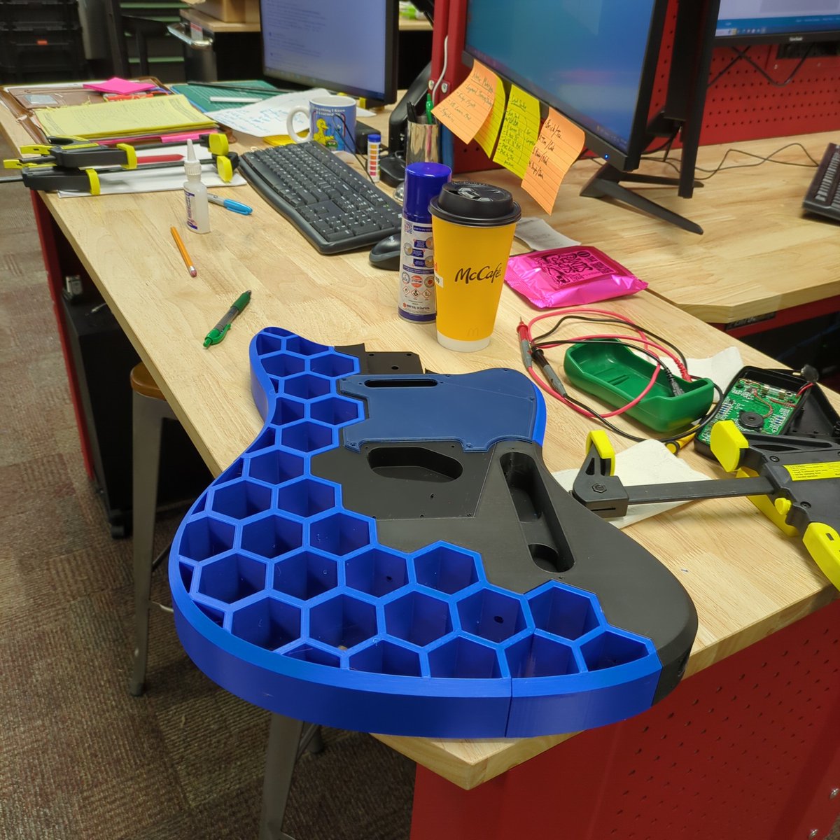 LrnItDoitMakeit's tweet photo. Signed up for #PLTW Digital Electronics core training to offer next year at Wes-Del High School. To celebrate, we are trying out our hand at electronics of a guitar! #Prusacaster @Prusa3D https://t.co/xyex77pJfB
