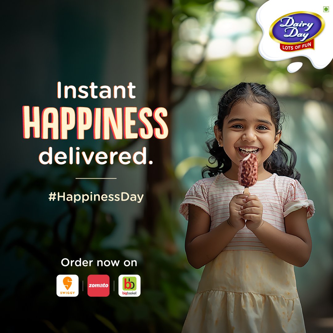 Dairyday's tweet photo. The bliss found in ordering your favourite ice cream on a hot summer day. 🥳

#InternationalDayOfHappiness 

#HappinessDay #DairyDay #TasteOfGoodness #21YearsOfGoodness https://t.co/UK9Uecuw1x
