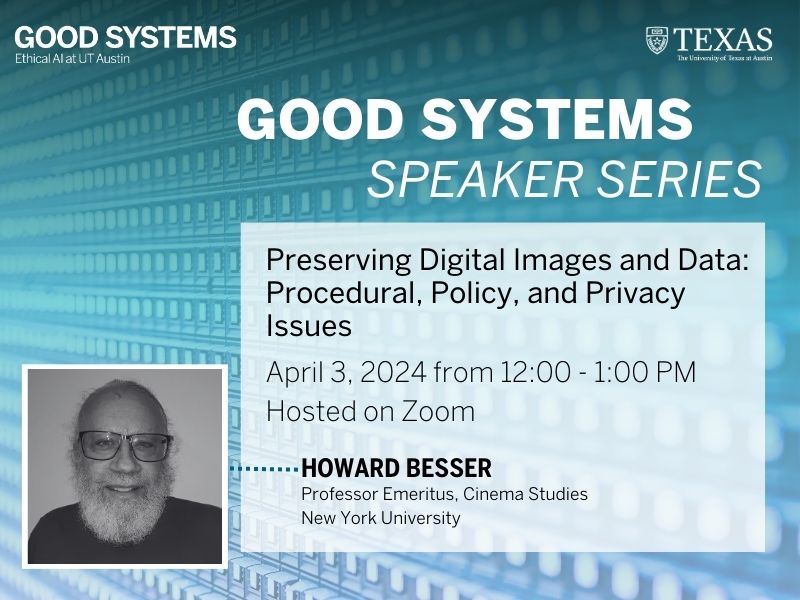 Join us for our last Speaker Series talk of the year, featuring Howard Besser (@NYUTischSchool)! Besser will talk about the challenges of preserving digital images and data - from GPS data to video from drones & police bodycams - in the 21st century. RSVP: bit.ly/3TsbpdO