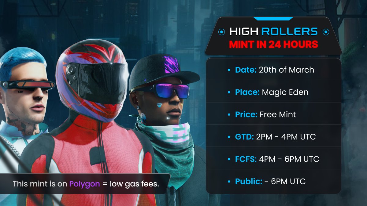 24 HOURS TO GO⌛️ The countdown is on for our High Roller free mint! Don't miss the opportunity to secure your very own fully customisable 3D avatar - the key to the Versus-X gaming & wagering ecosystem. Get ahead of the game with an array of perks exclusive to holders! 👇🏼