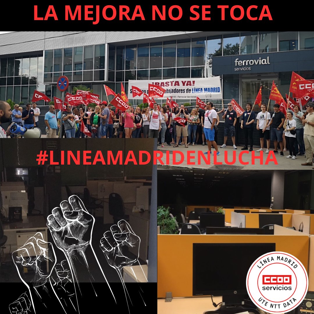 CCOOlineamadrid's tweet photo. Lograr que La Mejora fuera un derecho consolidado para @Lineamadrid, supuso años de huelgas y de negociación con @MADRID para que ese Plus se reconociera en el Pliego que rige el servicio, ahora @NTTDataSpain lo pone en peligro. LA MEJORA NO SE TOCA #LineamadridEnLucha https://t.co/k5pSuXGtJh