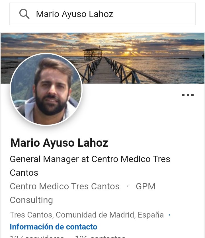 Bueno..
 pues ya tenemos otro de la familia Ayuso dedicado a la 'medicina'..
Mario Ayuso Lahoz, primo de Isabel D. Ayuso, director Centro Medico Tres Cantos y por lo visto Administrador de la sociedad Ayuso Lahoz S.L,  que tiene su domicilio en el piso propiedad de Ayuso.