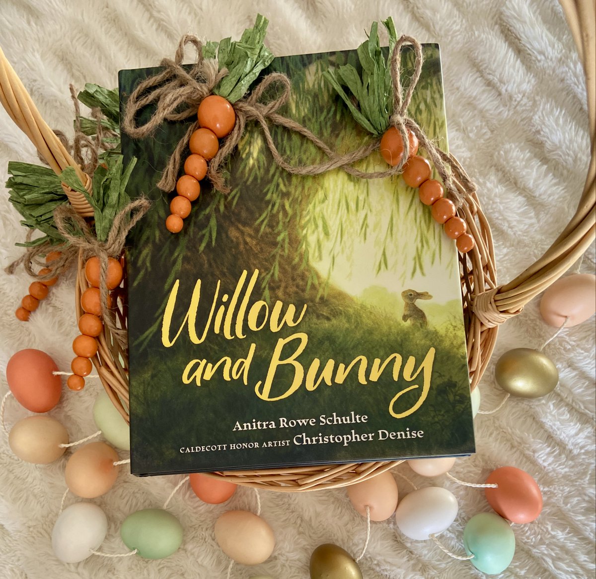 It's a bunny basket #bookgiveaway! 🥕 To enter to #win a signed copy of WILLOW AND BUNNY - words by me, illustrated by <a href="/cadenise/">Christopher Denise</a>: Follow, RT or QT, and tag a friend by EOD March 26 (US only). Good luck, and Hoppy Easter! #kidlit #eastergifts #easterbasket #giveaway