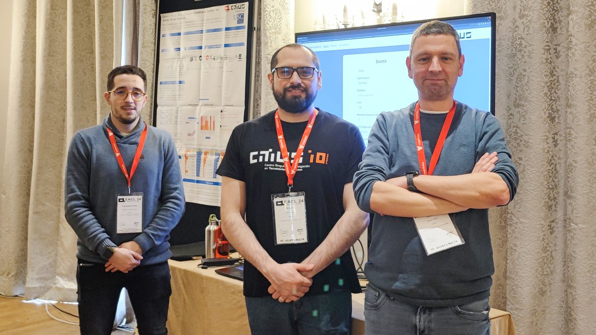 citiususc's tweet image. A CiTIUS team (@davidelosada, @MEzraAragon &amp;amp; Marcos F. Pichel) present 2 new results along the @eaclmeeting, the annual top-tier conference of the #EU @aclmeeting 

1️⃣ A demo for processing and analysing early signs of #depression 
2️⃣ A paper on #ContentMining

#EACL2024 #NLProc