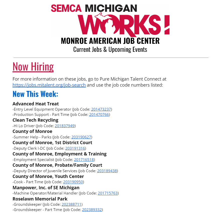 MonroeMIWorks's tweet photo. Now hiring! These local businesses are looking for you! Click https://t.co/JzzgakjQmP to view the full listing. 

Know someone hiring? Let them know they can be included in our FREE weekly newsletter!

#NowHiring #MICorner #Monroe #MonroeMI https://t.co/6ruGY5ijD7