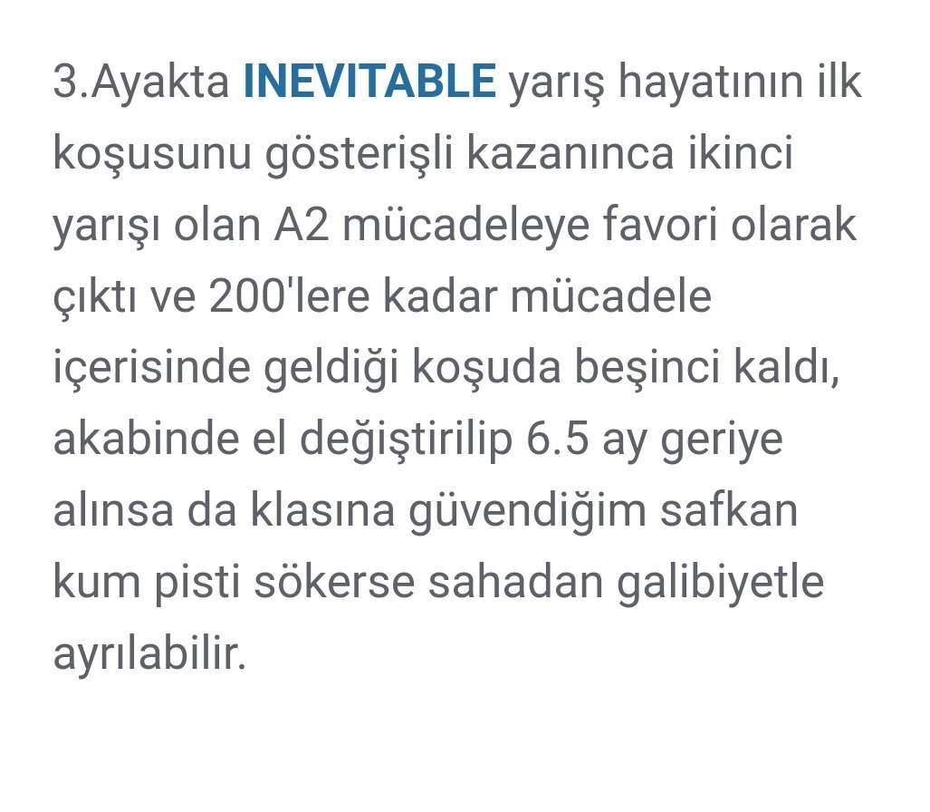 Türkiye'nin kalesi yanında Inevitable yorumum... Maalesef altılıyı Kafkas Pınarı'nın jokeyi yüzünden bırakacağız, çok yazık.