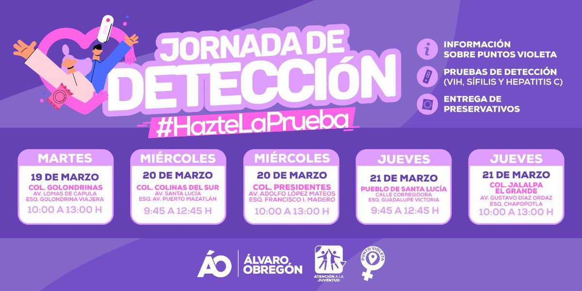 Éstos son los puntos en los cuales esta semana estará la jornada de detección. #HazteLaPrueba