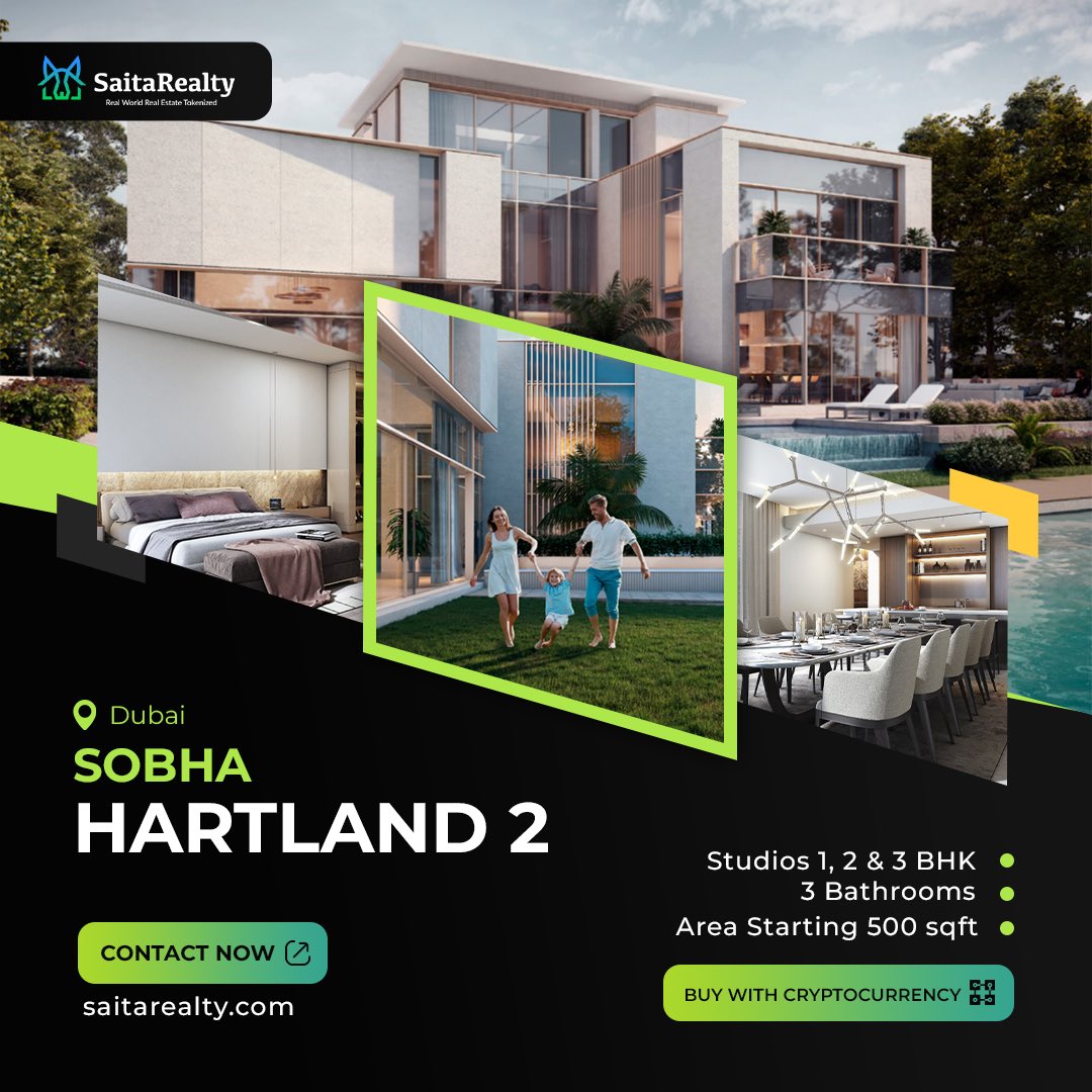 🌟 Introducing Sobha Hartland 2 - Luxury Living Redefined in 𝗗𝘂𝗯𝗮𝗶, UAE! 🏠 Studios, 1, 2 & 3 BHK apartments, and 5-bedroom mansions starting from AED 1,500,000 (approximately USD 408,000). 🌳 Surrounded by lush greenery and blue lagoons, with a sparkling beachfront. 🏙️…