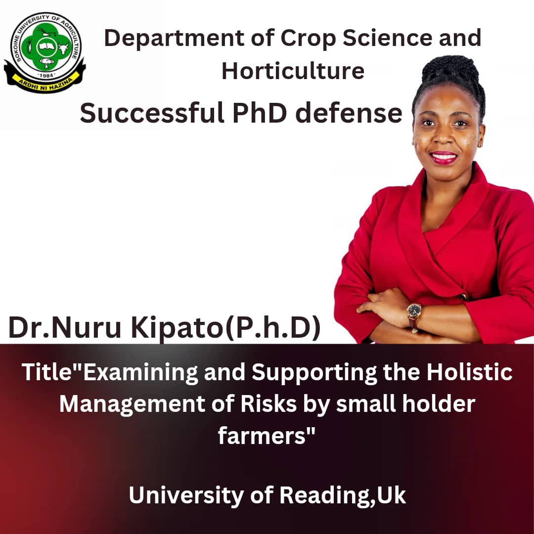 dcsh_sua's tweet photo. Join us in congratulating Dr. Kipato, Nuru for successfully defending her PhD! We are so proud of you!! @SokoineU #PhD #CropScienceDepartment #academia #WomenInSTEM https://t.co/BRDk1fyBlV