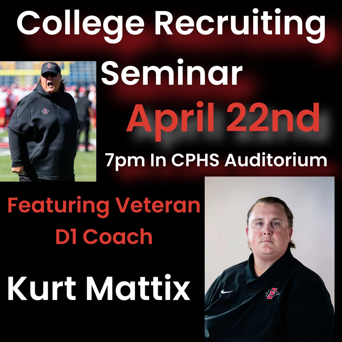Parents of High School Athletes. DON’T MISS THIS!!! Everything you wanted to know about the College Recruiting process. No Charge!! Sponsored by the CP Football Touchdown Club!! See you there!!