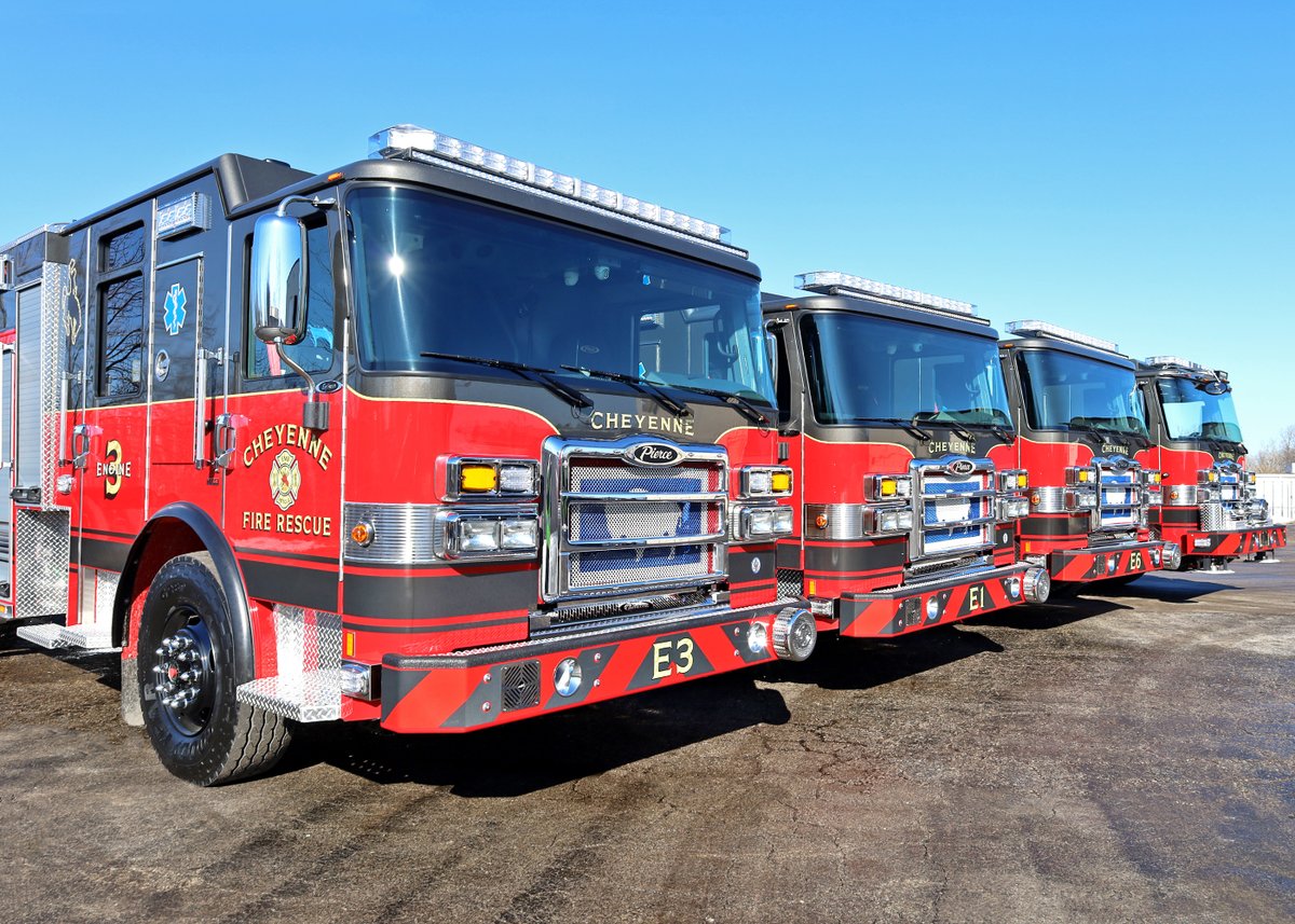 PierceMfg's tweet photo. It’s #TowerTuesday! 🎉
Cheyenne Fire Rescue is strengthening their fleet with three #Enforcer #Pumpers and an Enforcer 100’ #AscendantTower!
#PUCPump #MidMountPlatform #AerialPlatform #CheyenneWY https://t.co/0lZm3wg9m6