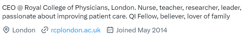 The Royal College of Nursing CEO is a nurse. The Royal Pharmaceutical Society CEO is a pharmacist. College of Radiographers CEO is a radiographer.
Yet the RCP CEO is a nurse? Perhaps doctors should retain control of their institutions to ensure they advocate for us.