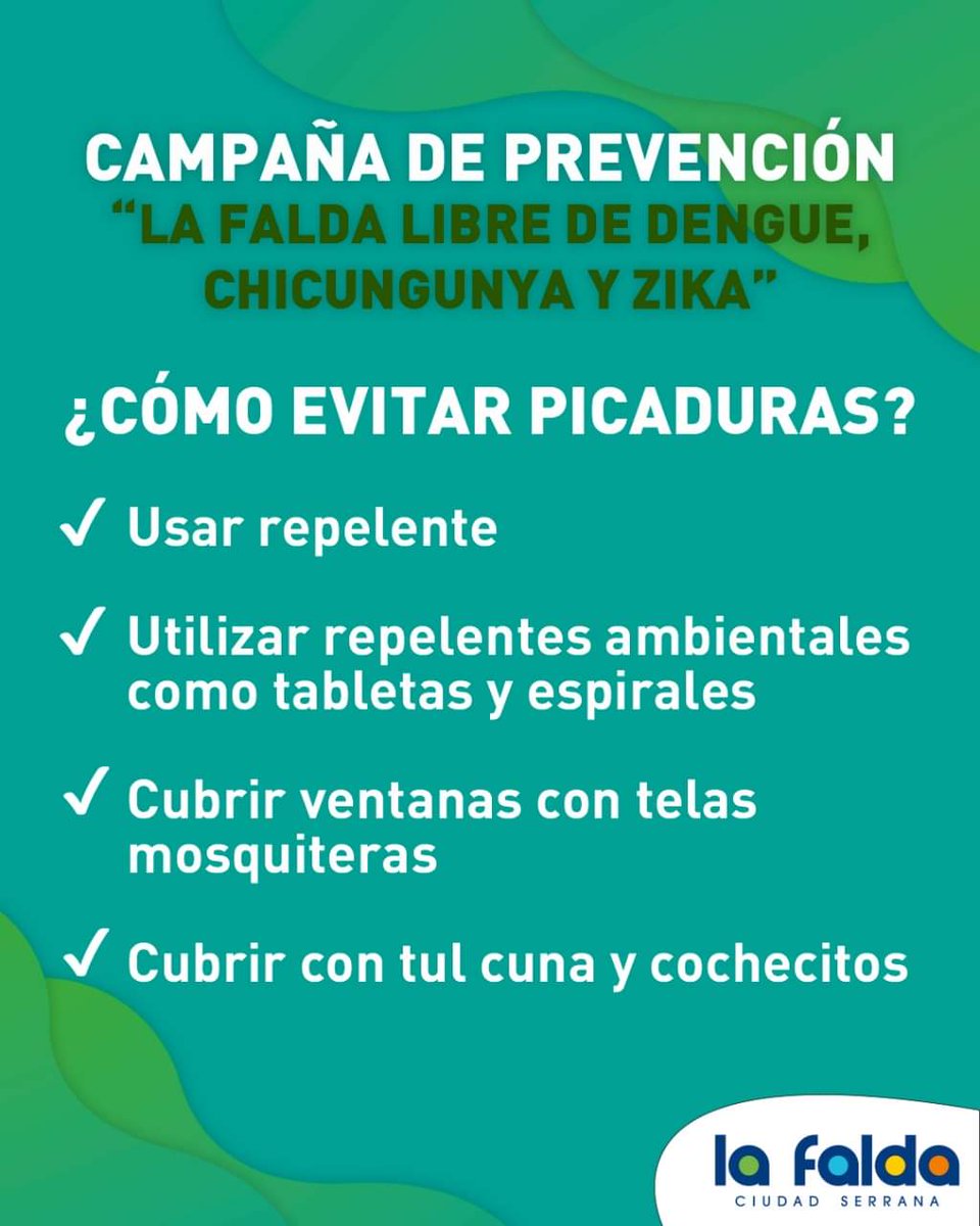 DiemingerJavier's tweet image. ✅ Campaña de Prevención "La Falda libre de Dengue, Zika y Chikungunya".

Se les recuerda a los vecinos los métodos de prevención y cuáles son los posibles síntomas a tener en cuenta.