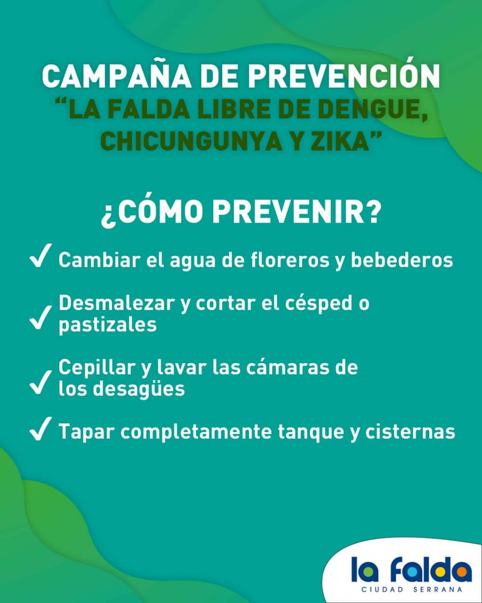 DiemingerJavier's tweet image. ✅ Campaña de Prevención "La Falda libre de Dengue, Zika y Chikungunya".

Se les recuerda a los vecinos los métodos de prevención y cuáles son los posibles síntomas a tener en cuenta.