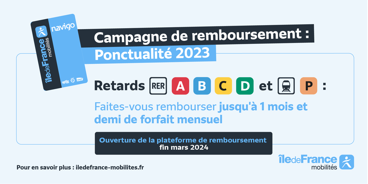 💻 Ponctualité en 2023 : la plateforme de #remboursement ouvre mercredi 20 mars. ➡ Elle concerne les usagers des RER A, B, C, D et de la ligne P, pour les axes avec une ponctualité <80% pendant au moins 3 mois. ➡ Cette année nous allons encore plus loin en dédommageant les…