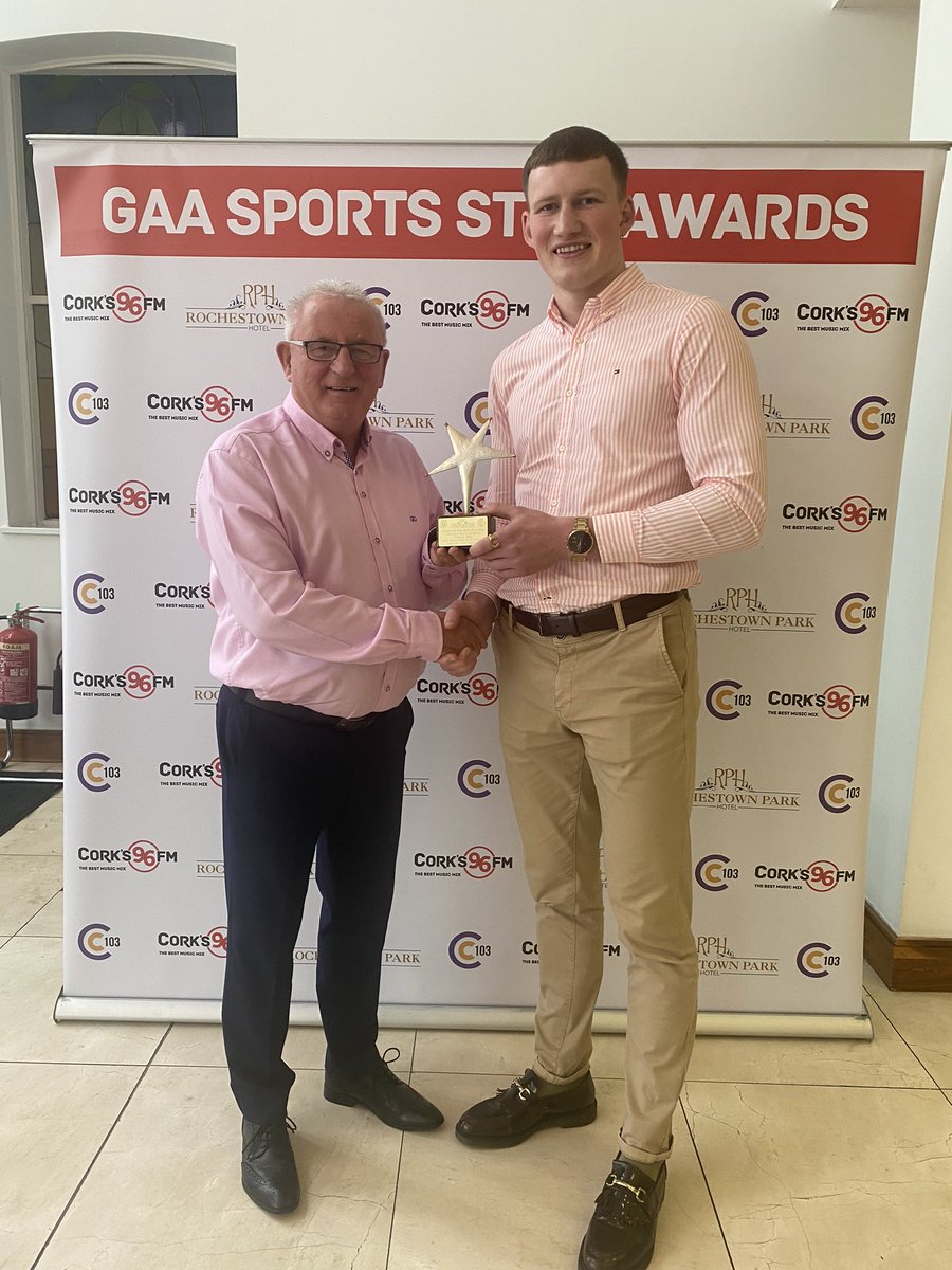 Delighted to present <a href="/Corks96FM/">Cork's 96FM</a> <a href="/C103Cork/">C103</a> February Sports Star award in <a href="/RochestownPark/">Rochestown Park Hotel</a> to Colin O’Brien <a href="/LCGaelsGAA/">Liscarroll Churchtown Gaels</a> Captain of Fitzgibbon Cup winners <a href="/MICLimerick/">Mary Immaculate College (MIC)</a> <a href="/MunsterGAAHE/">Munster GAA Higher Education</a> <a href="/HigherEdGAA/">GAA Higher Education</a> <a href="/OfficialCorkGAA/">Cork GAA</a>