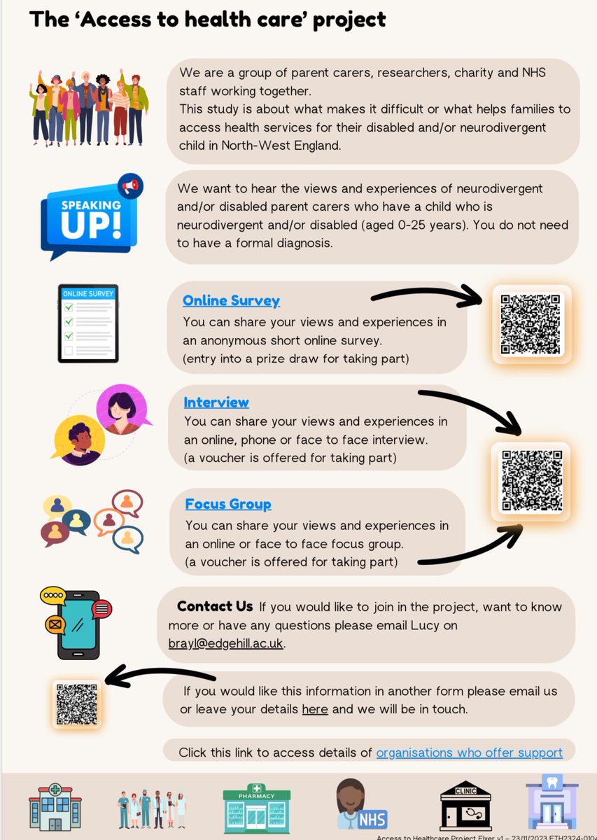 Are you a neurodivergent and/or disabled parent carer who has a child who is neurodivergent and/or disabled (aged 0-25 years)? If so, we would like to hear your views and experiences of access to healthcare for your child. surveymonkey.com/r/Accesstoheal…