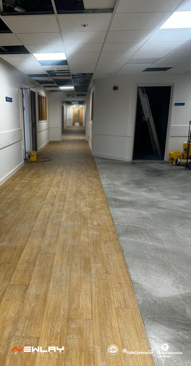 NewlayFloors's tweet photo. The Newlay Floors Team working hard grinding the old latex off at Caludon Health Centre in Coventry, ready to take Tarkett Contract Wood Vinyl Sheet to the corridors and communal areas. 

#ContractFlooring #NewlayFloors #SafetyFlooring https://t.co/pb76JZWHI6