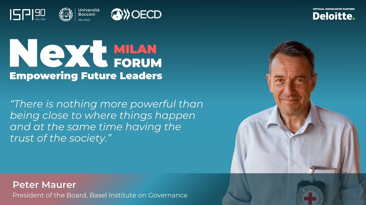 “There is nothing more powerful than being close to where things happen and at the same time having the trust of the society.' @_PeterMaurer, President of the Board at @BaselInstitute and Former President of @ICRC, at #NEXT Milan Forum 2024. Discover more about the 2-day event