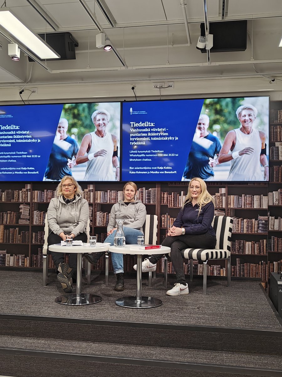 GEREC (@gerec_fi) on Twitter photo Jyväskylän yliopiston tiedeillassa parhaillaan puhetta vanhuusiän viivästymisestä. GEREC:ssä tehdyt tutkimukset osoittavat, että nykypäivän yli 60-vuotiaat suomalaiset voivat aikaisempiin sukupolviin verrattuna paremmin.
Äänessä <a href="/KatjaKokkoFI/">Katja Kokko</a>, <a href="/KoivunenKaisa/">Kaisa Koivunen</a> ja <a href="/vonbonsdorffx2/">Mikaela and Monika von Bonsdorff</a> Jyväskylän yliopiston tiedeillassa parhaillaan puhetta vanhuusiän viivästymisestä. GEREC:ssä tehdyt tutkimukset osoittavat, että nykypäivän yli 60-vuotiaat suomalaiset voivat aikaisempiin sukupolviin verrattuna paremmin.
Äänessä <a href="/KatjaKokkoFI/">Katja Kokko</a>, <a href="/KoivunenKaisa/">Kaisa Koivunen</a> ja <a href="/vonbonsdorffx2/">Mikaela and Monika von Bonsdorff</a>