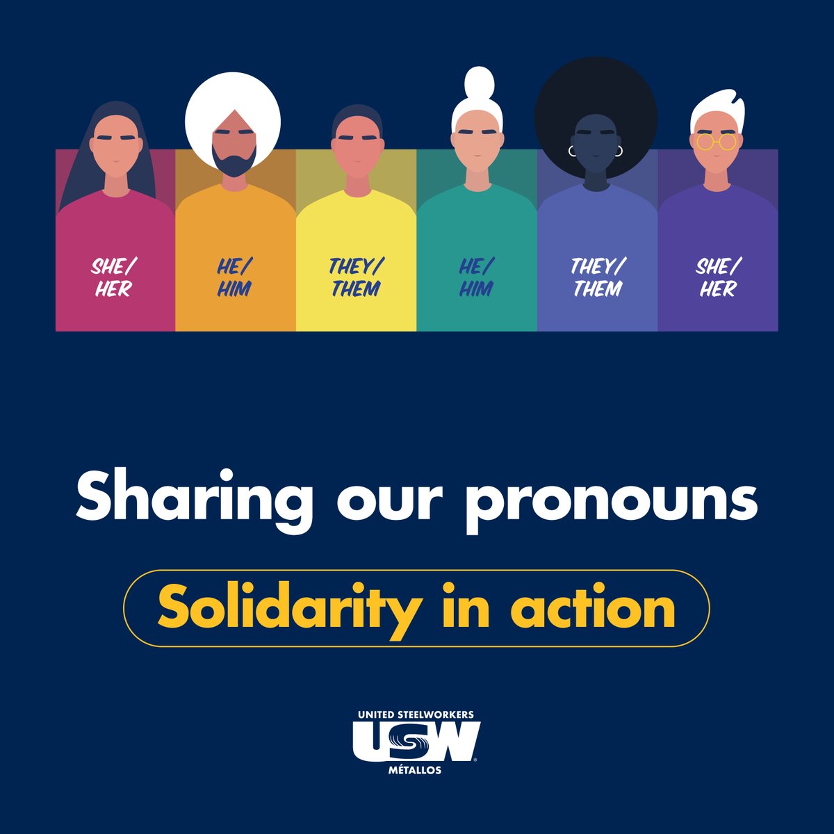 At our events and meetings, we encourage everyone who is comfortable to share their #pronouns because it lets others know that we are not going to assume someone’s gender. Learn more about pronouns: usw.ca/sharing-our-pr…