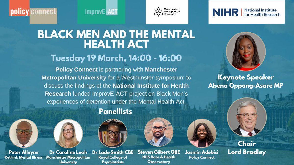 A warm welcome to the #ImproveACT parliamentary symposium. Black Men and The Mental Health Act: What’s next on the reform agenda? I'm André from the @Mental_Elf & I'll be reporting live for the next 2 hours. 🧵 THREAD