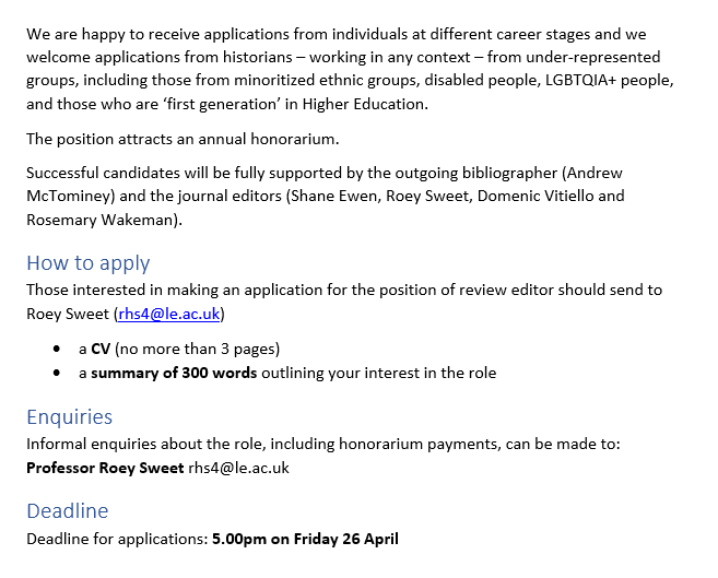 🚨 We're recruiting a new Bibliographer. Please share! The role involves the following tasks: 👉 Searching for #UrbanHistory works published in the preceding calendar year 👉 Compiling a Microsoft Access database 👉 Working with the production team @cambUP_History